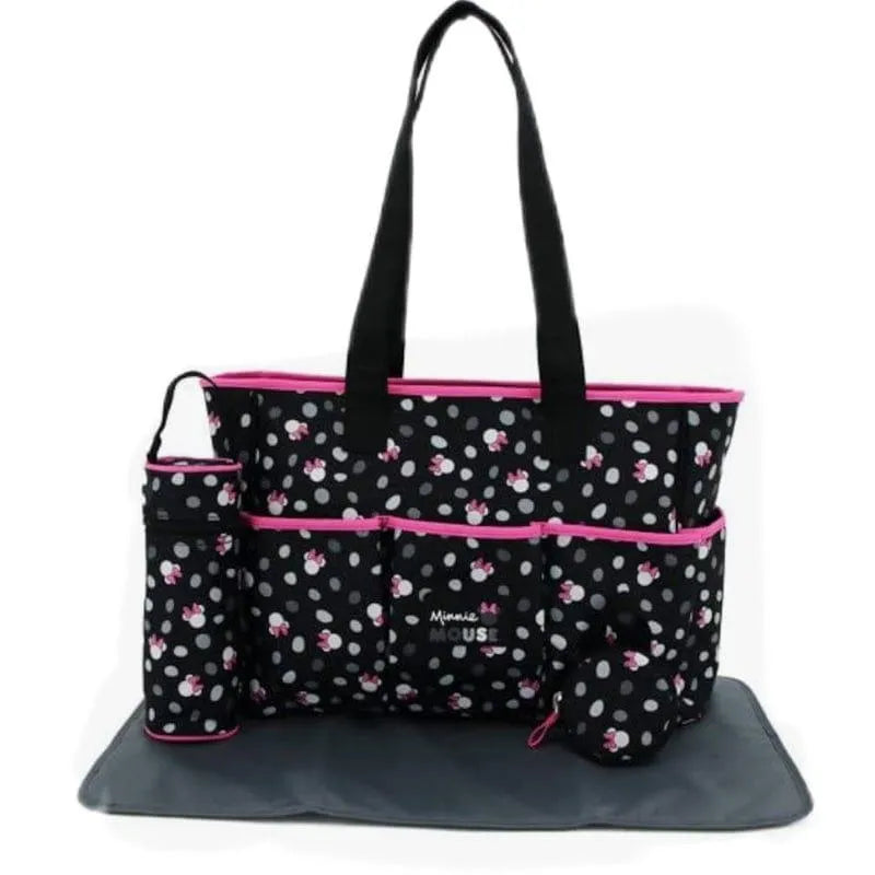 Minnie Mouse Baby Bag 8 Pockets Cotton Black Pink