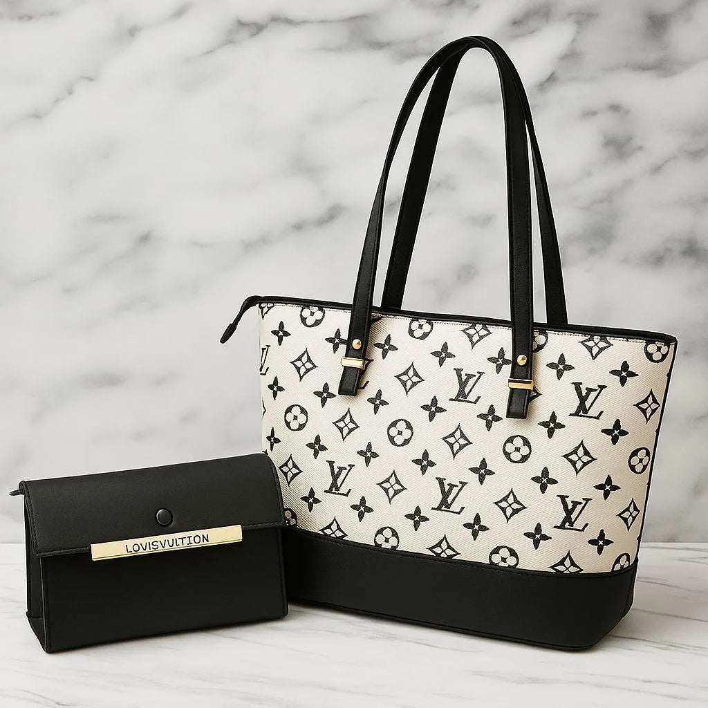 Louis Vuitton Monogram Tote & Wallet Set Black White