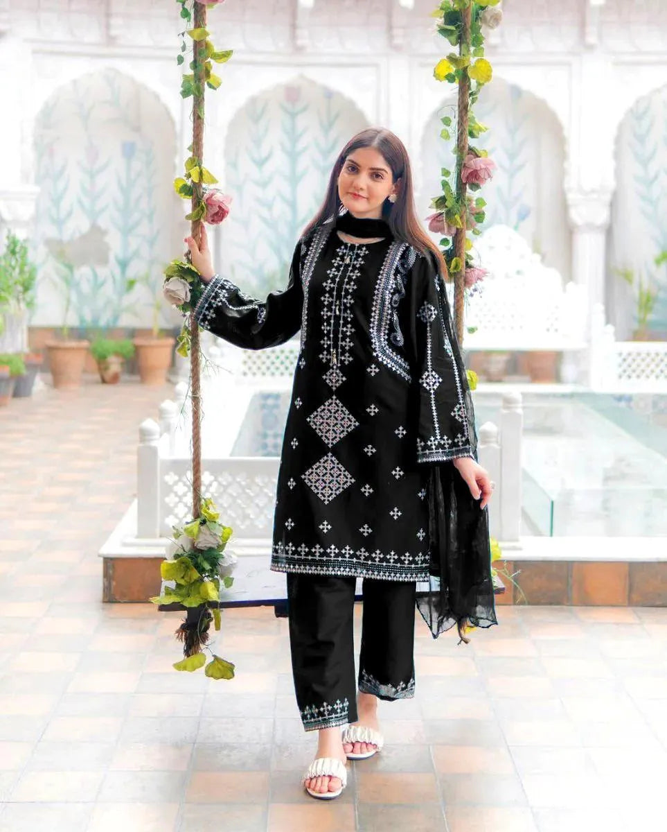 Elegant 3-Piece Sequin Embroidered Suit for Eid & Weddings