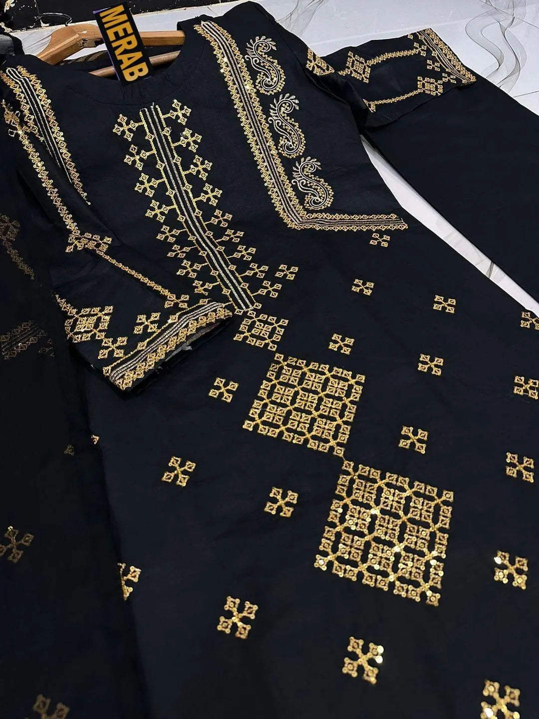 Elegant 3-Piece Sequin Embroidered Suit for Eid & Weddings
