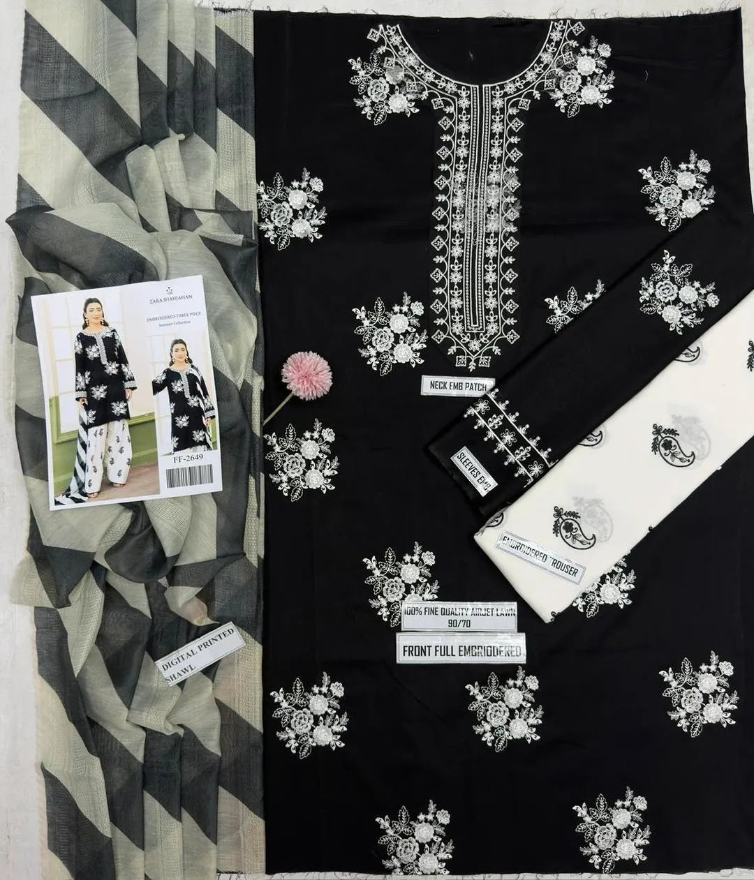 ZARA SHAHJAHAn 3Pcs Unstitched Embroidered Suit
