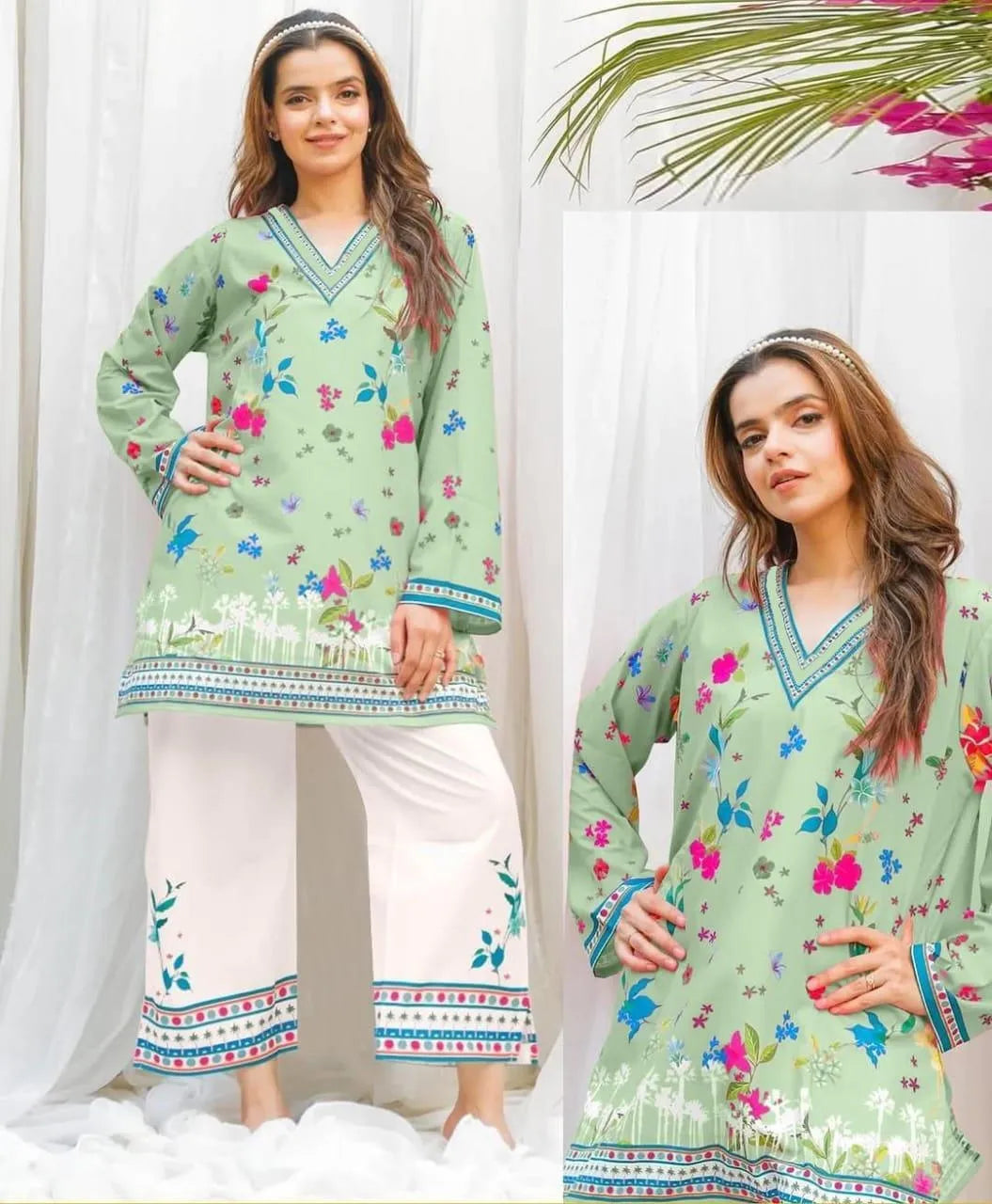 Green Floral Swiss Lawn 2-Piece Set for Women