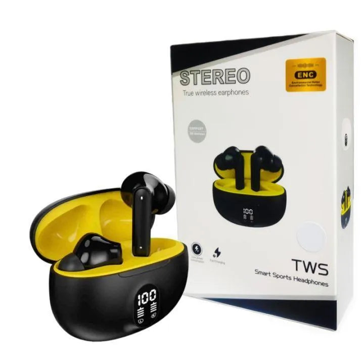 Premium Wireless Earbuds Black Yellow Bluetooth 5.3