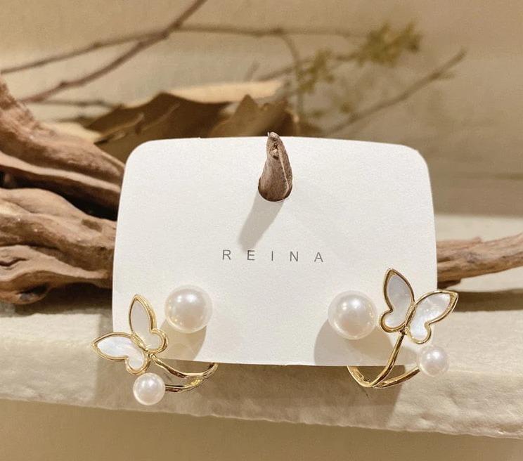 Butterfly Earrings Pearl Accent Golden Plated