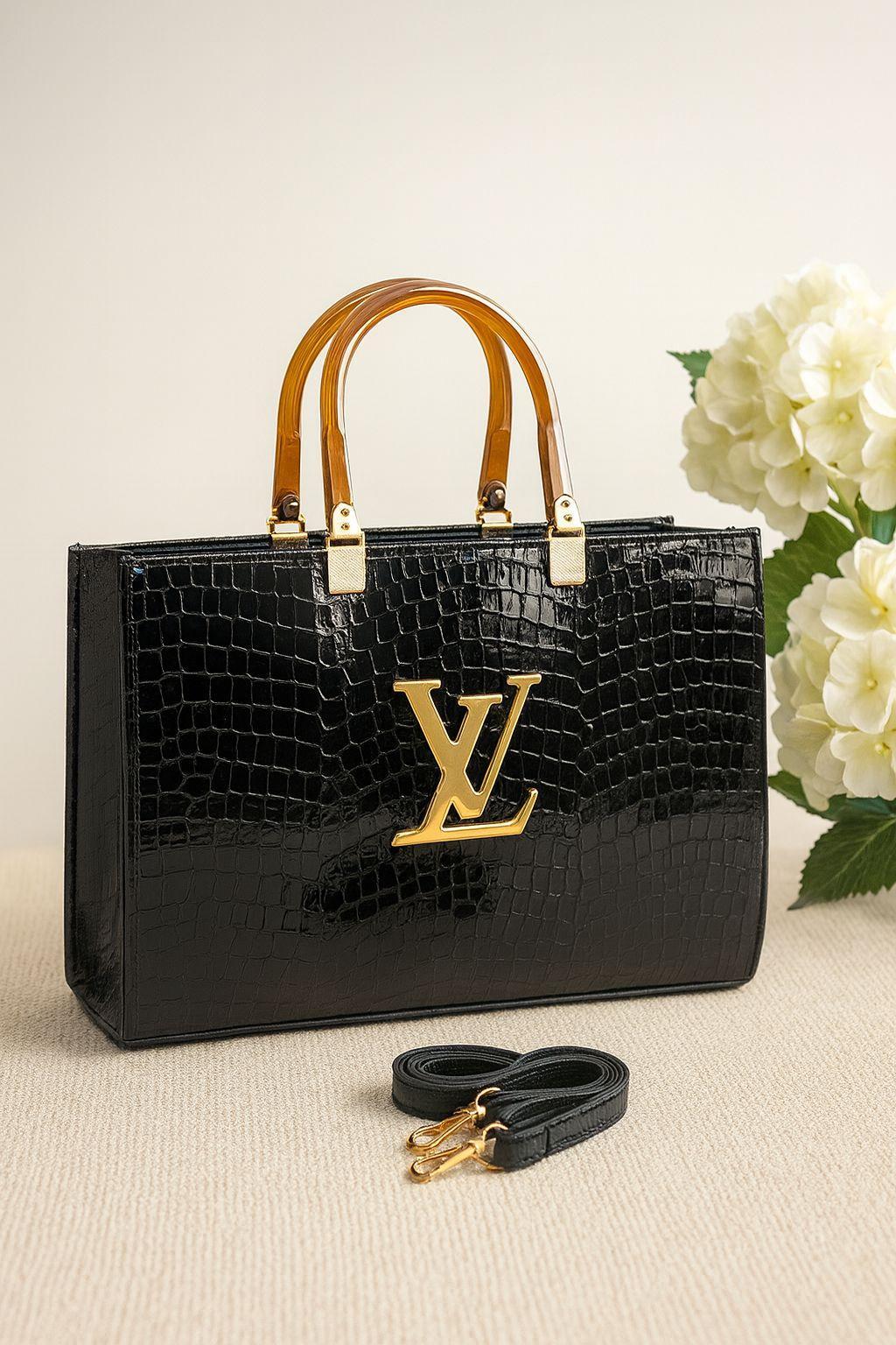 White Luxurious Tote Bag with Detachable Strap &amp; Zipper Pocket