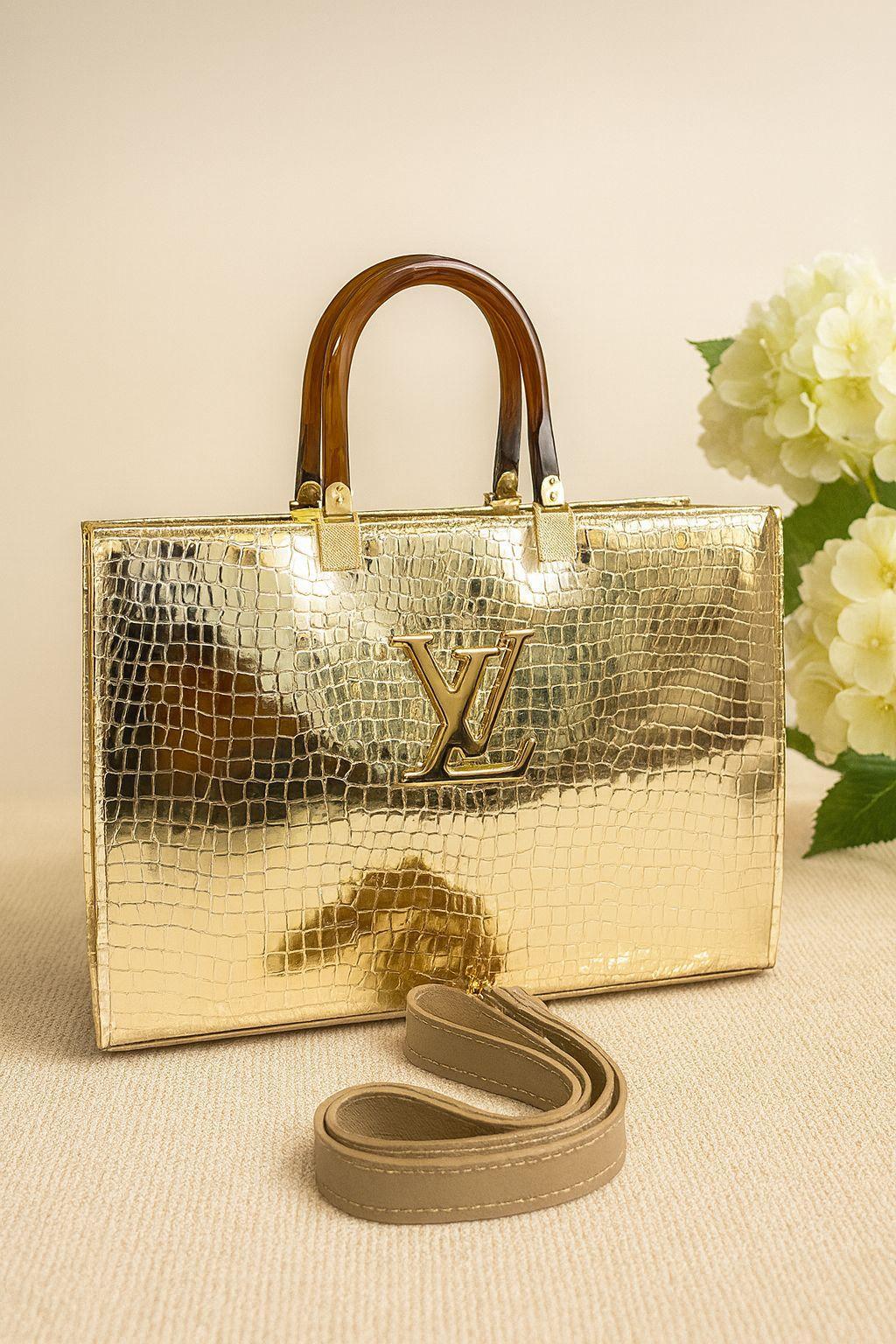 White Luxurious Tote Bag with Detachable Strap &amp; Zipper Pocket