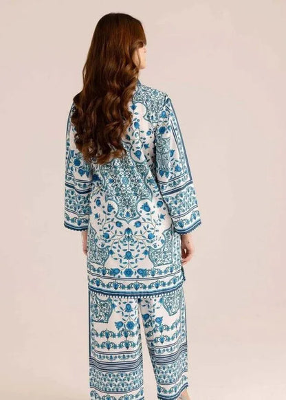 Blue Printed Swiss Lawn 2-Piece Co-Ord Set for Women