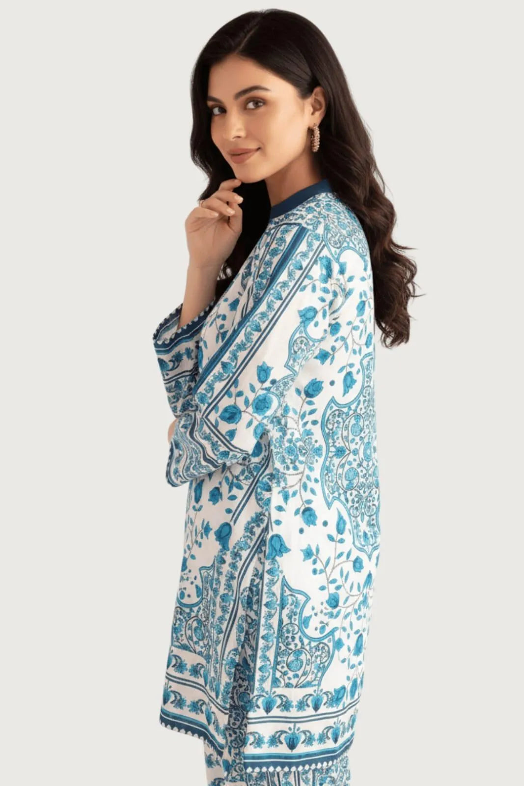 Blue Printed Swiss Lawn 2-Piece Co-Ord Set for Women
