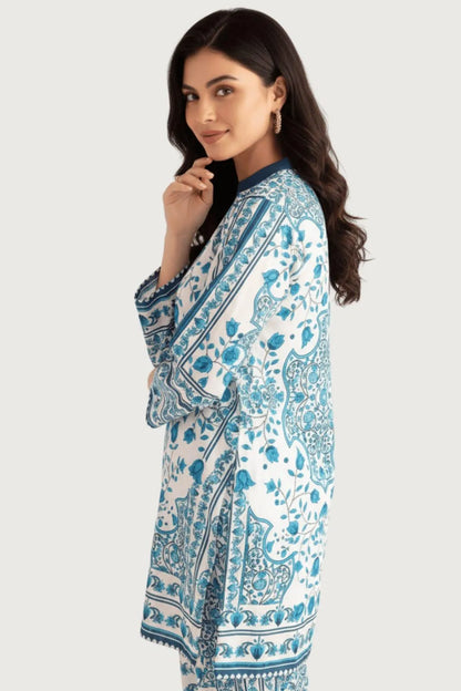 Blue Printed Swiss Lawn 2-Piece Co-Ord Set for Women
