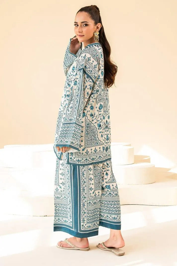 Blue Printed Swiss Lawn 2-Piece Co-Ord Set for Women