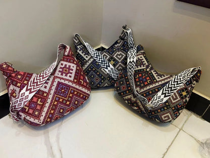 Bohemian Woven Shoulder Bag with Geometric Strap