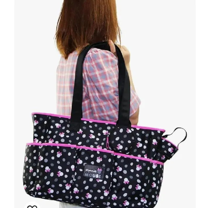 Minnie Mouse Baby Bag 8 Pockets Cotton Black Pink