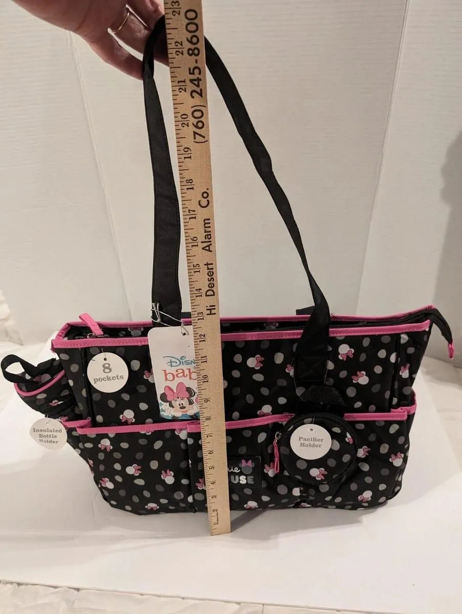 Minnie Mouse Baby Bag 8 Pockets Cotton Black Pink