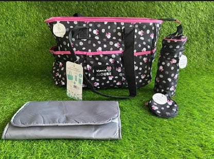 Minnie Mouse Baby Bag 8 Pockets Cotton Black Pink