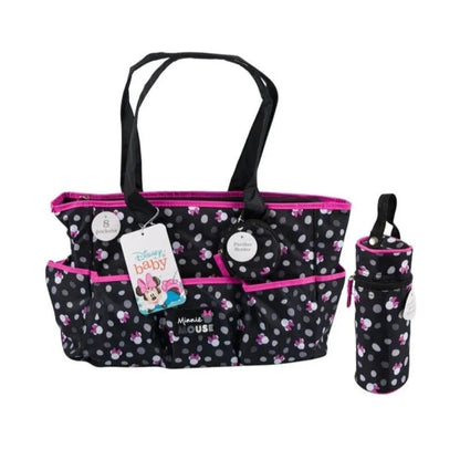 Minnie Mouse Baby Bag 8 Pockets Cotton Black Pink