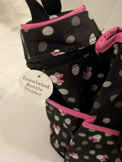 Minnie Mouse Baby Bag 8 Pockets Cotton Black Pink