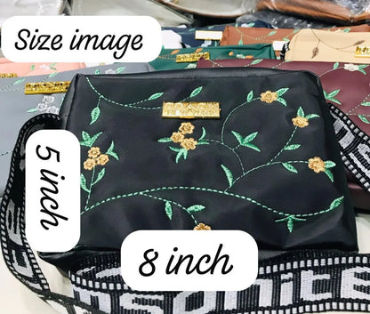 Black Embroidered Leather Crossbody Bag for Girls