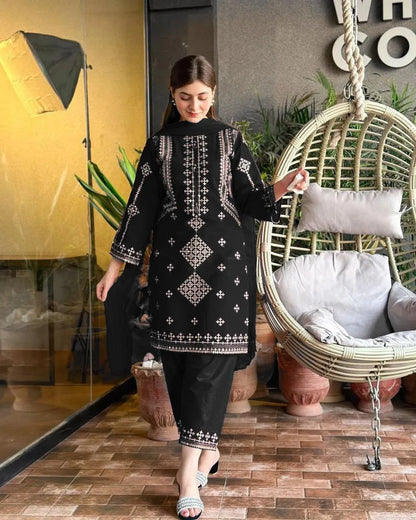 Elegant 3-Piece Sequin Embroidered Suit for Eid &amp; Weddings