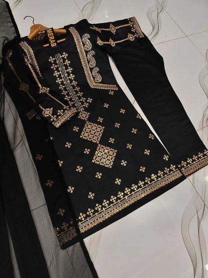 Elegant 3-Piece Sequin Embroidered Suit for Eid &amp; Weddings