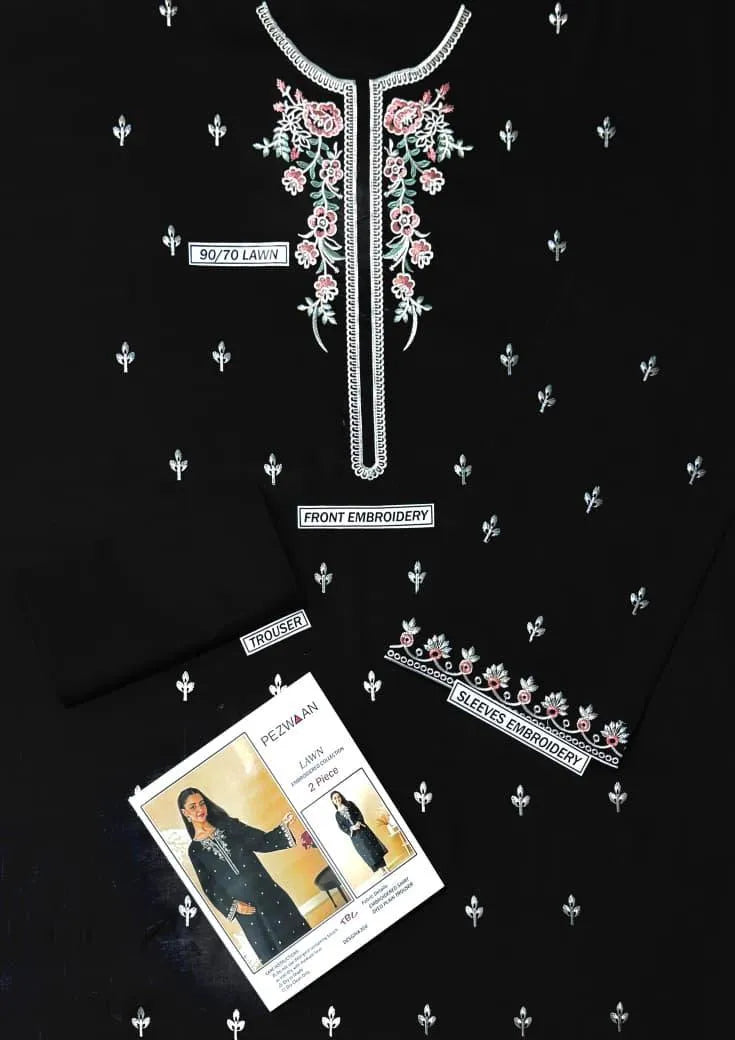 Black Lawn Embroidered 2-Piece Suit for Weddings Eid