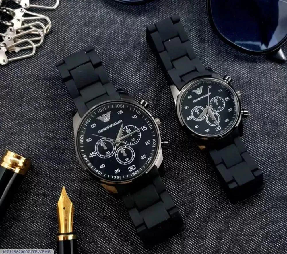Unisex Chronograph Watches Black Stainless Steel