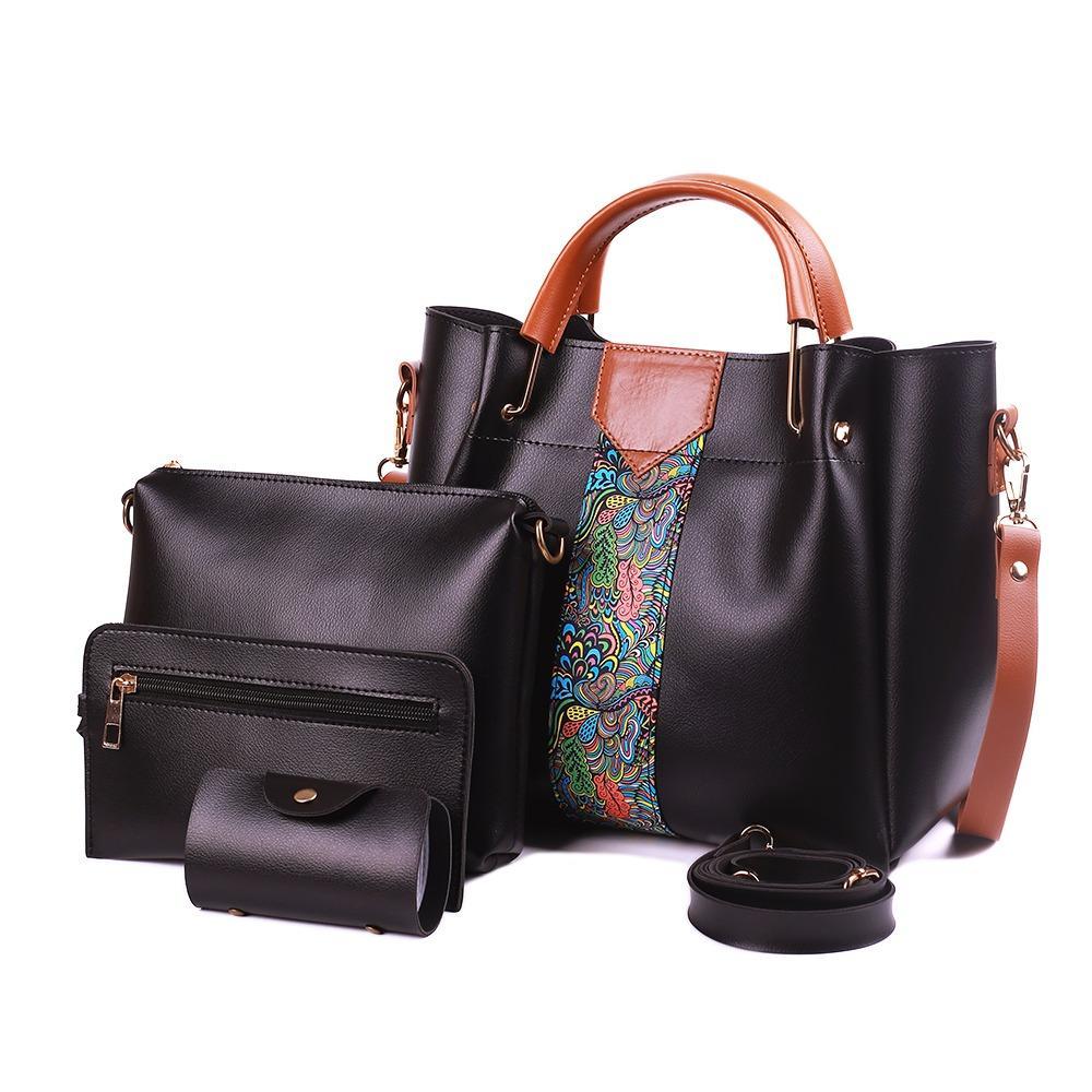 White 4-Piece PU Leather Handbag Set with Paisley Design