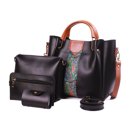 White 4-Piece PU Leather Handbag Set with Paisley Design