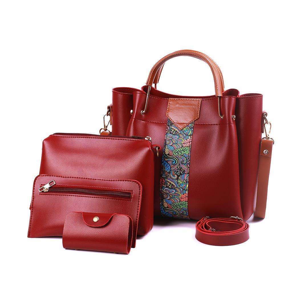 White 4-Piece PU Leather Handbag Set with Paisley Design