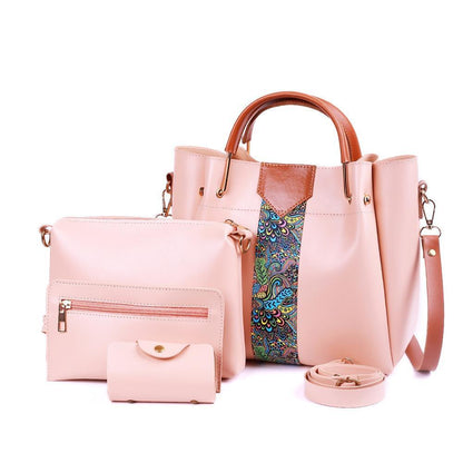 White 4-Piece PU Leather Handbag Set with Paisley Design