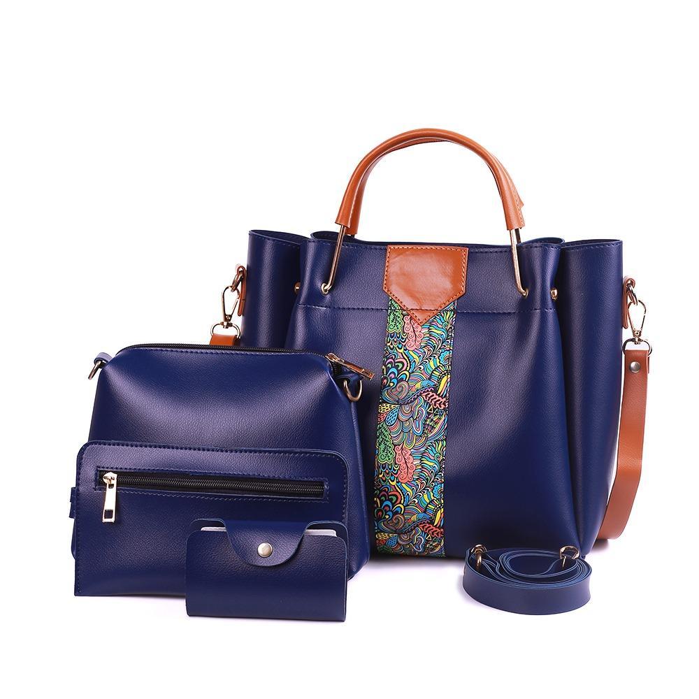 White 4-Piece PU Leather Handbag Set with Paisley Design