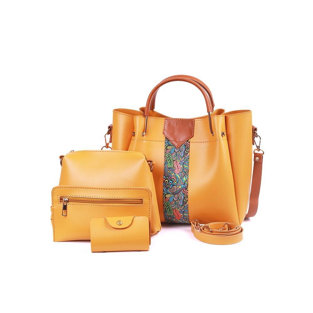 White 4-Piece PU Leather Handbag Set with Paisley Design