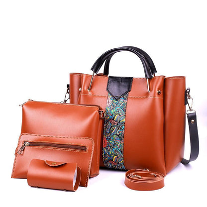White 4-Piece PU Leather Handbag Set with Paisley Design
