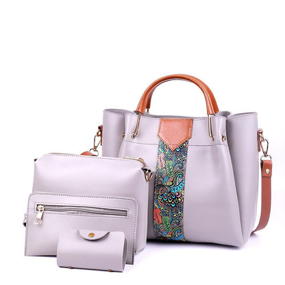 White 4-Piece PU Leather Handbag Set with Paisley Design