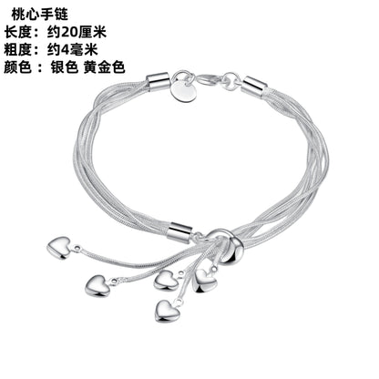 Silver Plated Five Heart Bracelet for Women