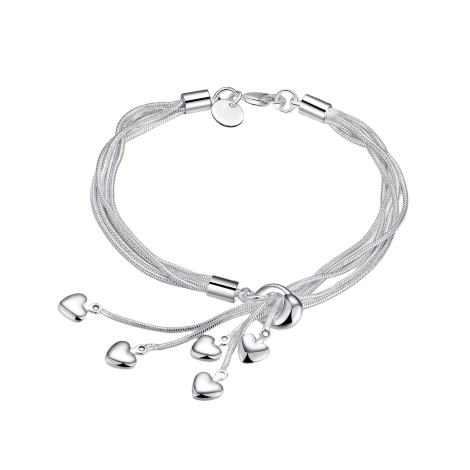 Silver Plated Five Heart Bracelet for Women