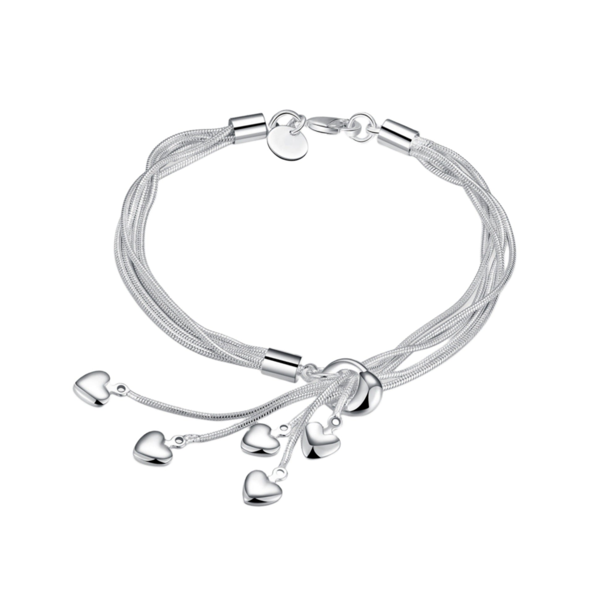 Silver Plated Five Heart Bracelet for Women