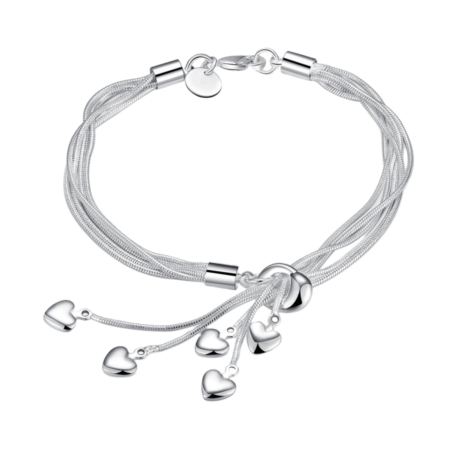 Silver Plated Five Heart Bracelet for Women