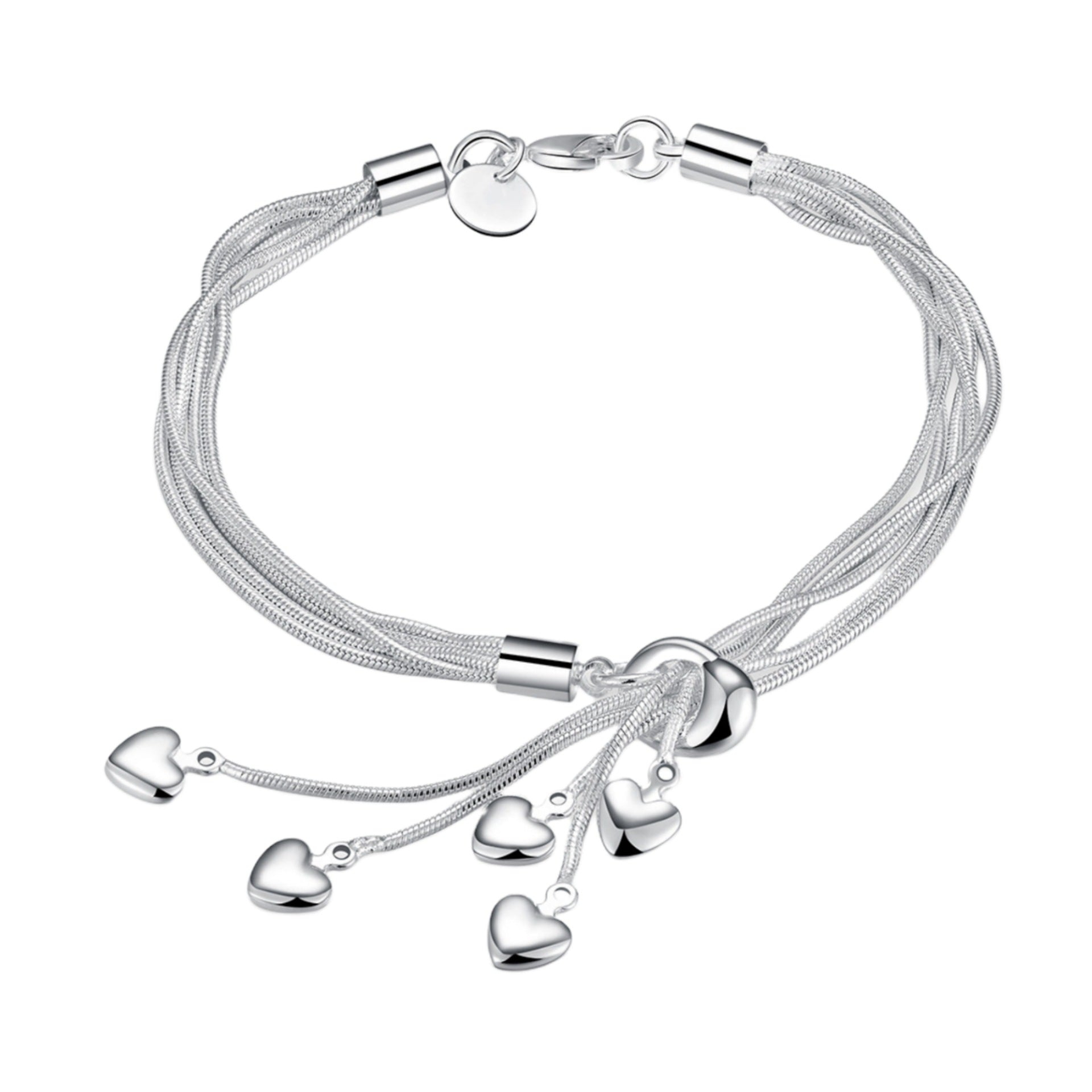 Silver Plated Five Heart Bracelet for Women